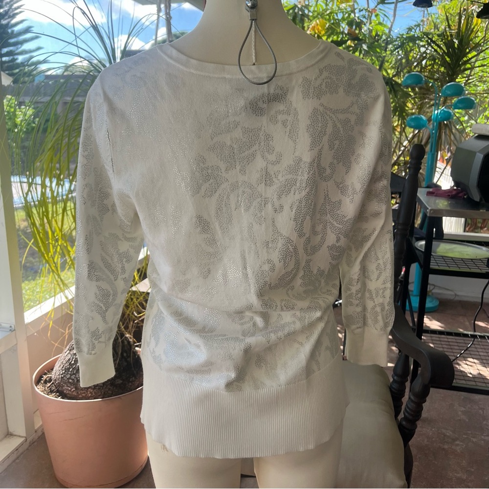 White House Black Market white cardigan with Silver Accents MEDIUM - Picture 7 of 8